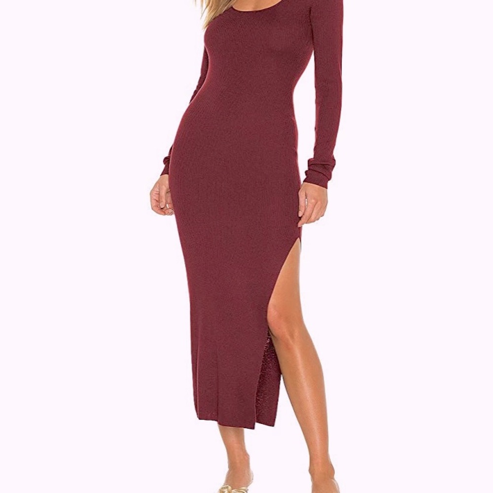 Women's Long Sleeves Scoop Neck Side Slit Dress